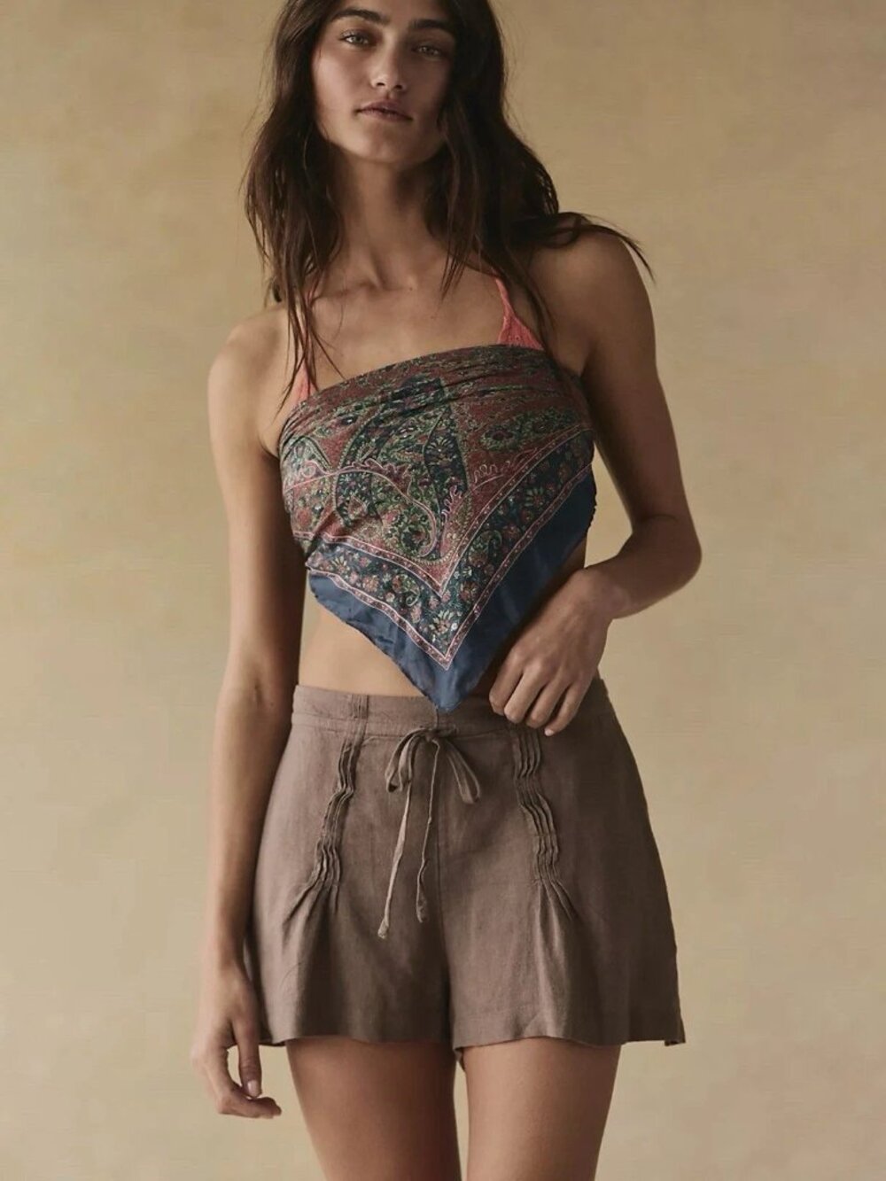 Free People So Silk Printed Bandana Scarf Tube Top Wrap sarong Belt Paisley $48